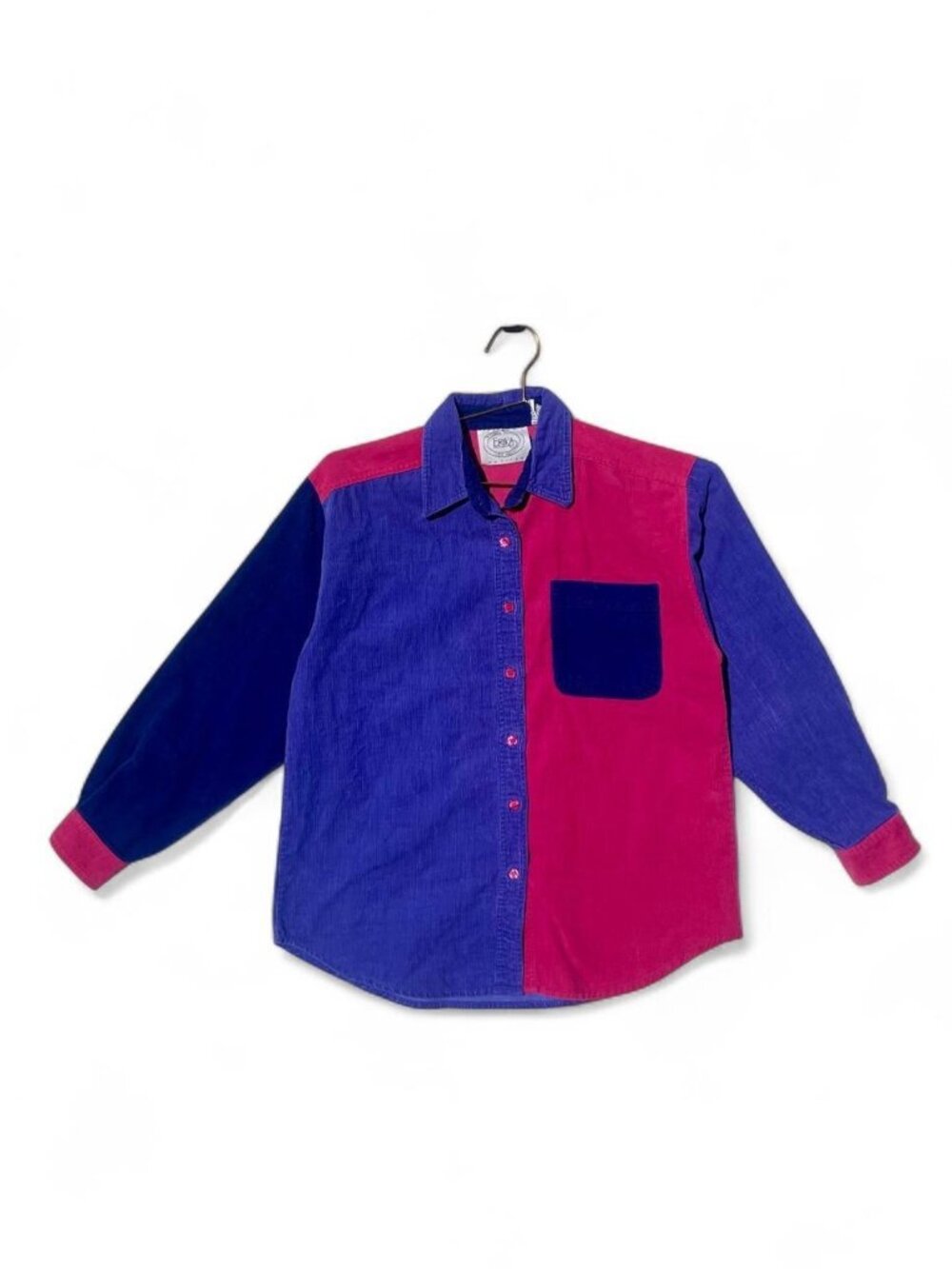 Vintage 90s Erika Pink Purple Colorblock Corduroy Shirt Size S